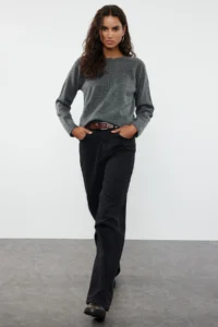TRENDYOLMİLLA Anthracite Soft textured Button Detailed Knitwear Sweater - Image 2