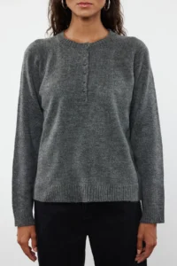 TRENDYOLMİLLA Anthracite Soft textured Button Detailed Knitwear Sweater - Image 3