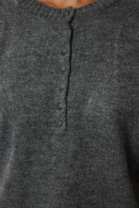 TRENDYOLMİLLA Anthracite Soft textured Button Detailed Knitwear Sweater - Image 4