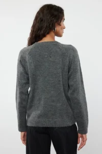 TRENDYOLMİLLA Anthracite Soft textured Button Detailed Knitwear Sweater - Image 5