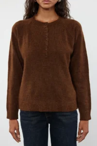 TRENDYOLMİLLA Brown Soft textured Button Detailed Knitwear Sweater - Image 3
