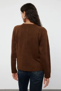 TRENDYOLMİLLA Brown Soft textured Button Detailed Knitwear Sweater - Image 5