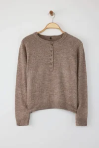 TRENDYOLMİLLA Mink Soft textured Button Detailed Knitwear Sweater - Image 5