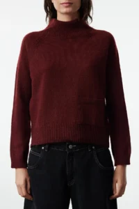 TRENDYOLMİLLA Burgundy Pocket Detail Soft textured High Neck Knitwear Sweater - Image 4