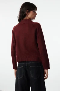 TRENDYOLMİLLA Burgundy Pocket Detail Soft textured High Neck Knitwear Sweater - Image 5