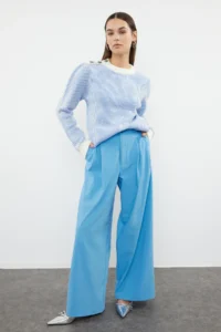 TRENDYOLMİLLA Light BLUE Button Detailed Soft textured Knitwear Sweater - Image 2