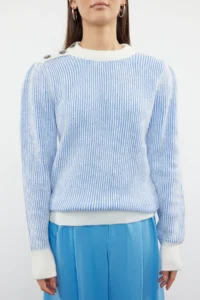 TRENDYOLMİLLA Light BLUE Button Detailed Soft textured Knitwear Sweater - Image 3