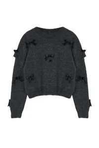 TRENDYOLMİLLA DARK anthracite Soft textured Ribbon/Bow Detailed Knitwear Sweater - Image 10