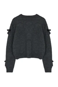 TRENDYOLMİLLA DARK anthracite Soft textured Ribbon/Bow Detailed Knitwear Sweater - Image 11