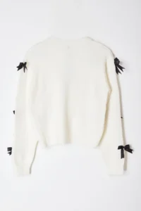 TRENDYOLMİLLA Ecru Soft textured Ribbon/Bow Detailed Knitwear Sweater - Image 8