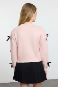 TRENDYOLMİLLA PINK Soft textured Ribbon/Bow Detailed Knitwear Sweater - Image 5