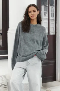 TRENDYOLMİLLA Anthracite Wide Pattern Soft textured Knitwear Sweater - Image 2
