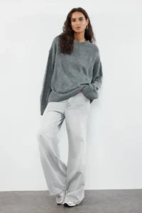 TRENDYOLMİLLA Anthracite Wide Pattern Soft textured Knitwear Sweater - Image 3
