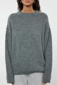TRENDYOLMİLLA Anthracite Wide Pattern Soft textured Knitwear Sweater - Image 5