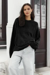 TRENDYOLMİLLA Black Wide Pattern Soft textured Knitwear Sweater - Image 2