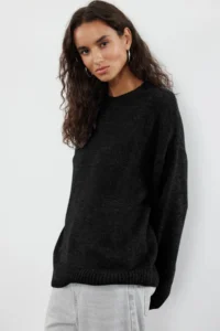 TRENDYOLMİLLA Black Wide Pattern Soft textured Knitwear Sweater - Image 3