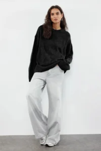 TRENDYOLMİLLA Black Wide Pattern Soft textured Knitwear Sweater - Image 4