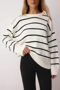 TRENDYOLMİLLA Bonnet*001 Striped Wide Pattern Soft textured Knitwear Sweater - Image 3