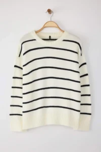 TRENDYOLMİLLA Bonnet*001 Striped Wide Pattern Soft textured Knitwear Sweater - Image 5