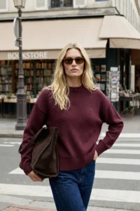 TRENDYOLMİLLA Burgundy Wide Pattern Soft textured Knitwear Sweater