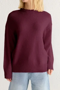 TRENDYOLMİLLA Burgundy Wide Pattern Soft textured Knitwear Sweater - Image 4
