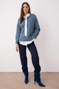 TRENDYOLMİLLA Indigo Wide Pattern Soft textured Knitwear Sweater - Image 2