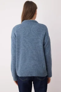 TRENDYOLMİLLA Indigo Wide Pattern Soft textured Knitwear Sweater - Image 4