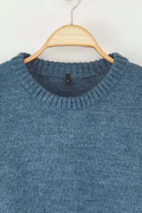 TRENDYOLMİLLA Indigo Wide Pattern Soft textured Knitwear Sweater - Image 6