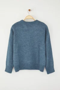 TRENDYOLMİLLA Indigo Wide Pattern Soft textured Knitwear Sweater - Image 7