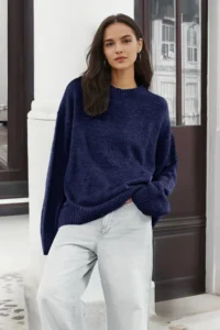 TRENDYOLMİLLA NAVY BLUE Wide Pattern Soft textured Knitwear Sweater - Image 2