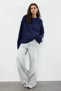 TRENDYOLMİLLA NAVY BLUE Wide Pattern Soft textured Knitwear Sweater - Image 4