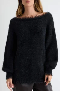 TRENDYOLMİLLA Black Hairy Wide Pattern Turndown collar Knitwear Sweater - Image 3
