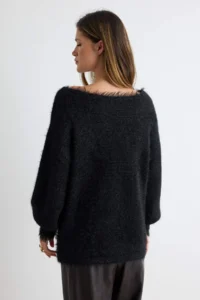 TRENDYOLMİLLA Black Hairy Wide Pattern Turndown collar Knitwear Sweater - Image 4