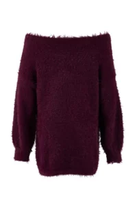 TRENDYOLMİLLA Plum Hairy Wide Pattern Turndown collar Knitwear Sweater - Image 5