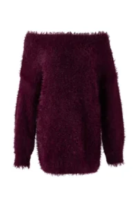 TRENDYOLMİLLA Plum Hairy Wide Pattern Turndown collar Knitwear Sweater - Image 6