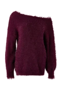 TRENDYOLMİLLA Plum Hairy Wide Pattern Turndown collar Knitwear Sweater - Image 8
