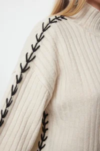 TRENDYOLMİLLA Stone High Neck Embroidered Soft textured Wide Pattern Knitwear Sweater - Image 4