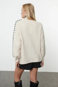 TRENDYOLMİLLA Stone High Neck Embroidered Soft textured Wide Pattern Knitwear Sweater - Image 5