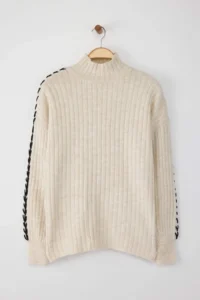 TRENDYOLMİLLA Stone High Neck Embroidered Soft textured Wide Pattern Knitwear Sweater - Image 6
