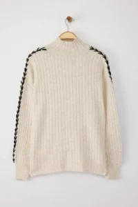 TRENDYOLMİLLA Stone High Neck Embroidered Soft textured Wide Pattern Knitwear Sweater - Image 7