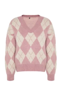 TRENDYOLMİLLA Dusty ROSE Soft textured Wide Pattern Baklava Knitwear Sweater - Image 6