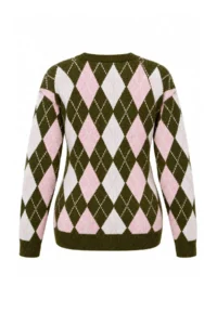TRENDYOLMİLLA Khaki Soft textured Wide Pattern V-neck Baklava Knitwear Sweater - Image 7
