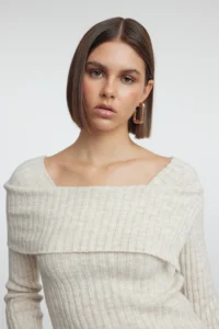 TRENDYOLMİLLA Stone Soft textured Collar Detailed Skirt Tip Asymmetric Fitted/Bodysuit hugging Knitwear Sweater - Image 2