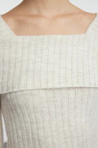 TRENDYOLMİLLA Stone Soft textured Collar Detailed Skirt Tip Asymmetric Fitted/Bodysuit hugging Knitwear Sweater - Image 4