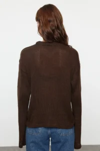 TRENDYOLMİLLA Brown Wide Pattern Soft textured Knitwear Sweater - Image 7