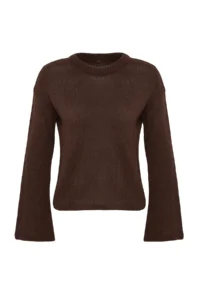 TRENDYOLMİLLA Brown Wide Pattern Soft textured Knitwear Sweater - Image 8