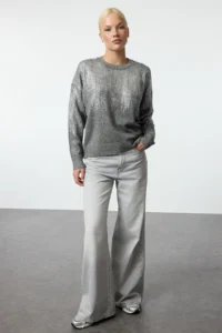 TRENDYOLMİLLA Anthracite Soft textured Wide Pattern Basic Knitwear Sweater - Image 6