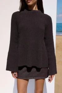 TRENDYOLMİLLA More Sustainable Brown Wide Pattern peplum Detailed Cotton Knitwear Sweater - Image 3