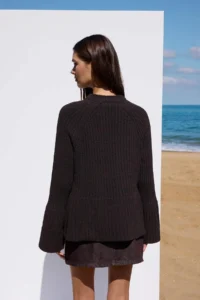 TRENDYOLMİLLA More Sustainable Brown Wide Pattern peplum Detailed Cotton Knitwear Sweater - Image 4