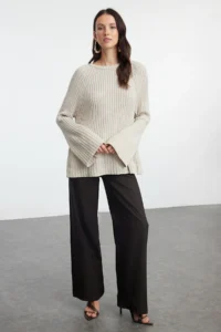 TRENDYOLMİLLA More Sustainable Stone Wide Pattern peplum Detailed Cotton Knitwear Sweater - Image 2